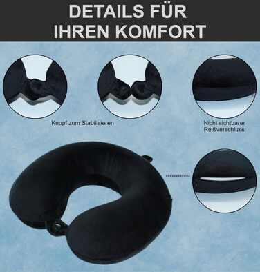 Подорожня подушка-натиранік U-подібна з ефектом пам'яті Memory Foam, м'який чохол, чорна — для літака, авто та офісу