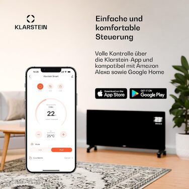 Електричний конвектор Klarstein Bornholm Smart: мобільний, тихий, з термостатом та керуванням через додаток (2000 Вт, білий)