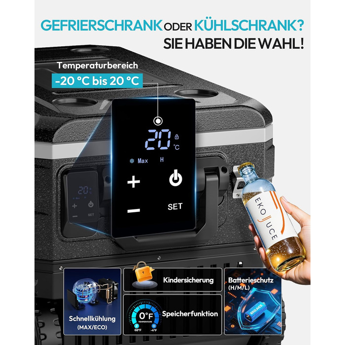 Автомобільний компресорний холодильник EUHOMY 79L з Wi-Fi, -20℃~20℃, 12/24V/240V: для кемпінгу, подорожей, риболовлі