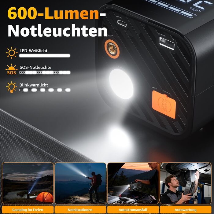 Пусковий пристрій для авто (бустер) 9 в 1 з компресором 150PSI, Powerbank 5500A, LCD-дисплеєм та ліхтариком для 12V бензинових та дизельних двигунів