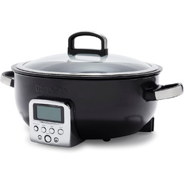 Мультифункціональний електричний мультиварка GreenPan Elite Essential 5,6 л, керамічне антипригарне покриття без PFAS, LED-дисплей, автоматичні програми, чорний колір, для смаження, тушкування, варіння та приготування рису, знімні частини для посудомийки