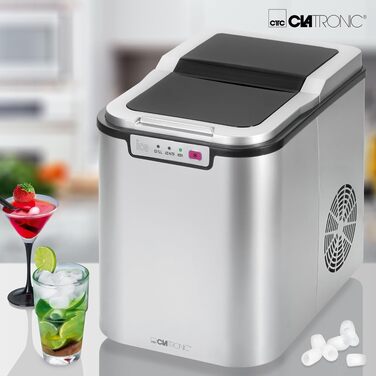 Льодогенератор Clatronic EWB 3785 Inox: Швидке виробництво льоду (10 хв), самоочищення, 12 кг/24 год, резервуар 1.5 л