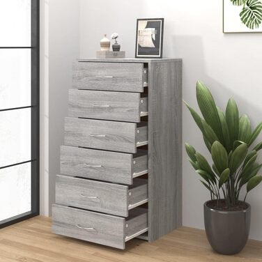 Комод vidaXL з 6 шухлядами, сірий сонома, 50x34x96 см, багатофункціональна шафа з ДСП