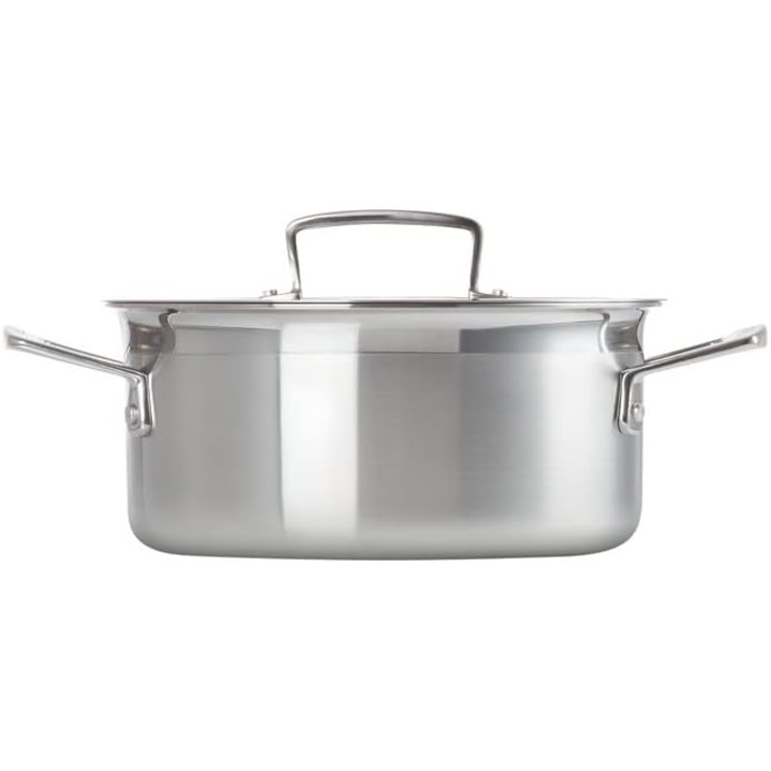 Сковорода Le Creuset з кришкою з нержавіючої сталі, 20 см, для всіх типів плит (в т.ч. індукційних) та духовки, срібна