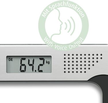 Medisana PS 425 – Розумна цифрова скляна вага з голосовим супроводом, 4 мови, автоматичне вимкнення, чорна/сіра, до 180 кг