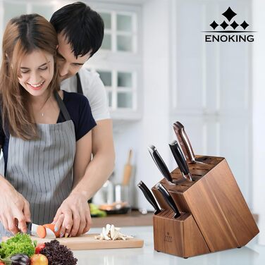 Місерний блок ENOKING з акації на 25 слотів для кухонних ножів, без ножів, для ножів, кухонних ножиць і мусату, преміум якість