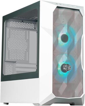 Корпус Cooler Master TD300 Mesh White Mini-Tower для Micro-ATX/Mini-ITX, білий, із сітчастою передньою панеллю для покращеного повітряного потоку, 2 ARGB-вентилятори 120 мм, бічна панель із загартованого скла, знімна верхня кришка, ARGB/PWM-хаб