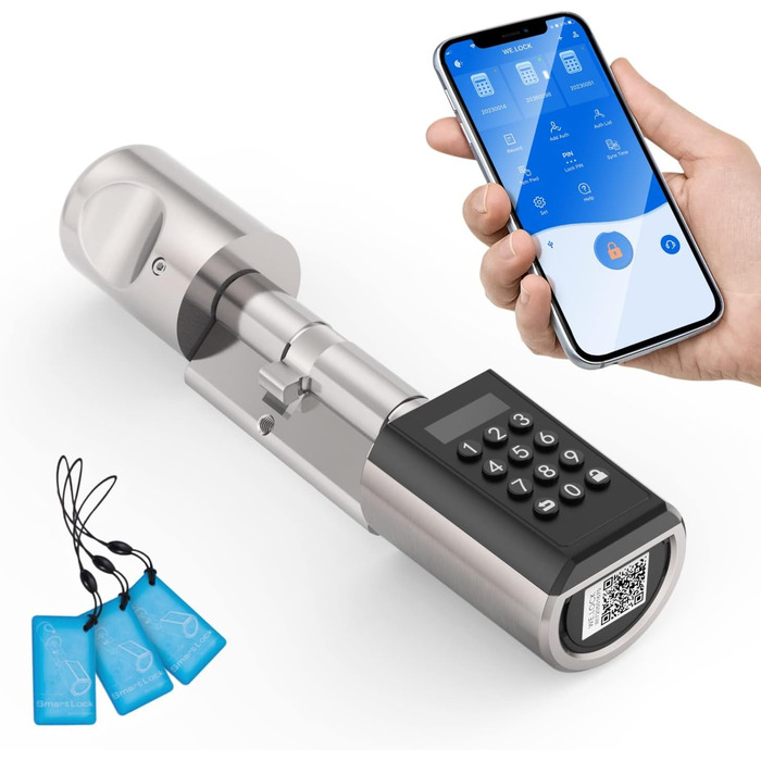 Електронний дверний замок WELOCK PCB41 з кодом, Bluetooth, Wi-Fi, RFID, для вхідних дверей, IP65, стандарт EU, на двері 50-100 мм