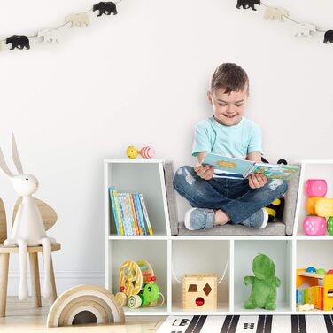 Дитяча книжкова полиця з м'яким сидінням Relaxdays, 6 відділень, 63x103x30 см, біла, для дитячої кімнати