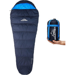 Спальний мішок MOUNTREX ультралегкий 760г, компактний, літній, для кемпінгу, подорожей, фестивалів, мумія, теплий, темно-синій, з'єднуваний, ліва блискавка