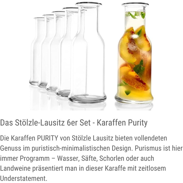 Набір скляних караганів Stölzle Lausitz Purity для води, лимонаду та вина, 500 мл, 6 шт., прозорі