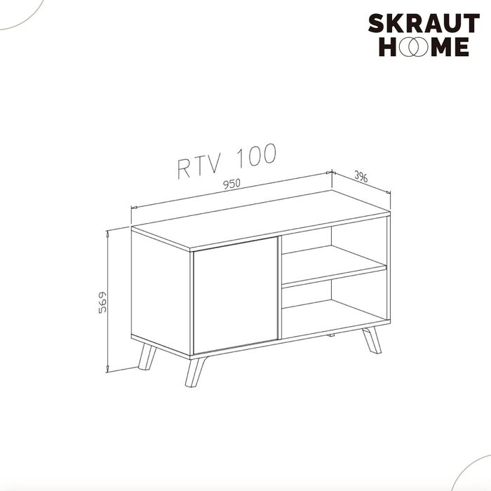 ТВ-тумба Skraut Home Wind 100 для вітальні, 57x95x40 см, для телевізора 32-40 дюймів, біла розпашна дверцята, цемент