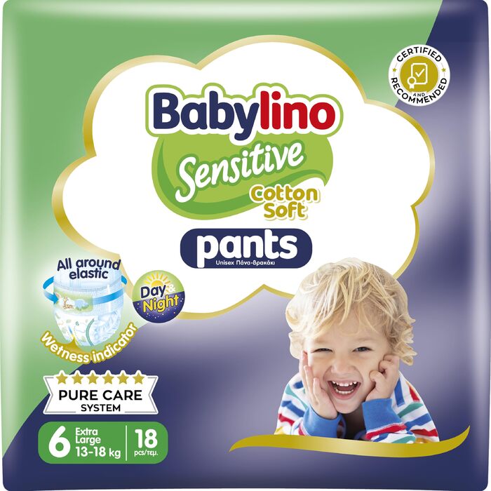 Дитячі підгузки-трусики Babylino Sensitive Cotton Soft, розмір 6 XL (13-18 кг), 108 шт