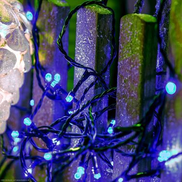 Вулична гірлянда hellum 80 LED, 7,9 м, синя, з таймером, електрична, зелений кабель, яскравість до 59 люменів
