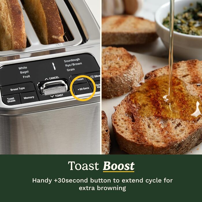 Тостер Cuisinart Smart Elite 2-слотовий | Нержавіюча сталь | Для хліба ручної роботи | Функція пам'яті | Підйомний механізм QuickView | Режими для бутербродів, підігріву та розморожування