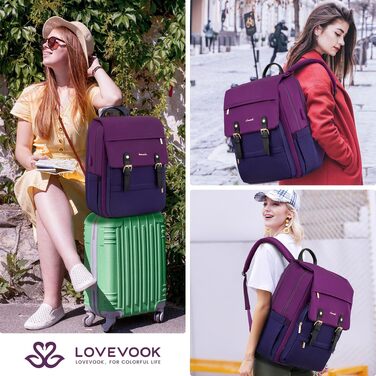 Дитячий шкільний рюкзак LOVEVOOK для дівчат та підлітків, водонепроникний міський рюкзак з відділенням для ноутбука 15.6 дюймів, фіолетово-блакитний
