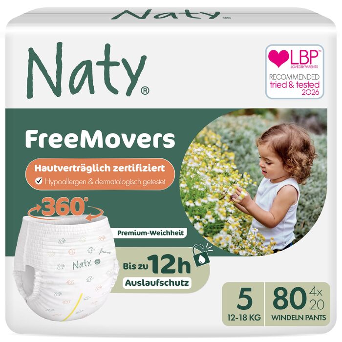 Підгузки-трусики Naty FreeMovers, розмір 5 (12–18 кг), 80 шт.