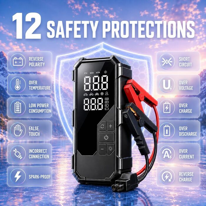 Пусковий пристрій (бустер) 8000A з компресором 150 PSI та Powerbank для бензинових та дизельних двигунів
