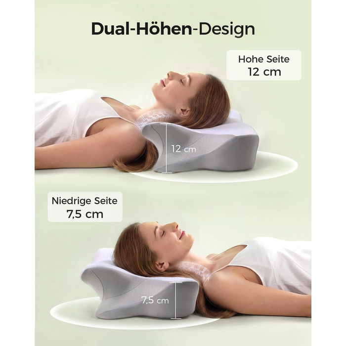 Ортопедична подушка для шиї з піни Memory Foam, ергономічна підтримка для комфортного сну, з підставкою під руки для сну на спині, животі та боку, сіро-біла