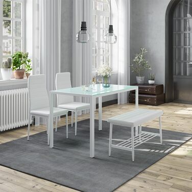 Vicco Grand: обідній стіл для вітальні 120x75 см (білий) + 2 стільці + банкетка