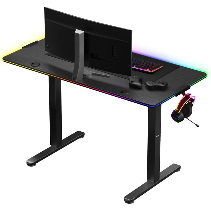 Комп'ютерний стіл Huzaro Hero 8.2 RGB, електричний, LED-підсвітка, регульована висота, 120x60 см, метал, чорний
