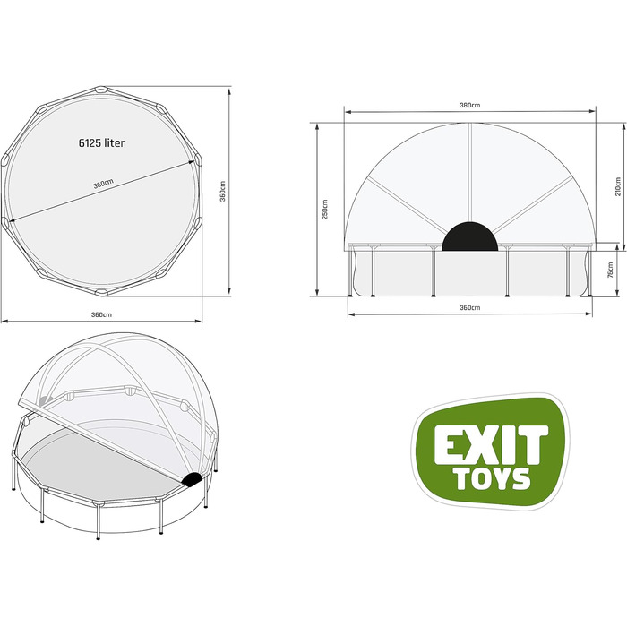 Дитячий каркасний басейн EXIT TOYS Soft Grey 360x76 см з багатофункціональним накриттям і картриджним фільтром, круглий, сірий, для чистої та теплої води