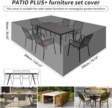 Чохол для садових меблів Rattan Cube 125x125x71 см (300x200x90 см), водонепроникний, захист від УФ-променів та вітру, чорний