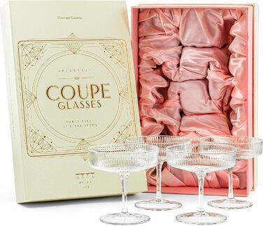 GLASSIQUE CADEAU Набір келихів для коктейлів та шампанського, арт-деко, 4 шт, 200 мл | Келихи для Cosmopolitan, Daiquiri, Espresso Martini