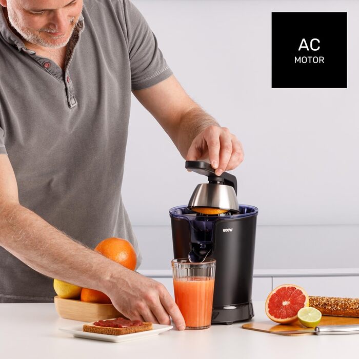 Citrus Press Taurus Easy Press 1000 Legend 1000W Електрична соковижималка для цитрусових з нержавіючої сталі, 650 мл, без BPA, чорна