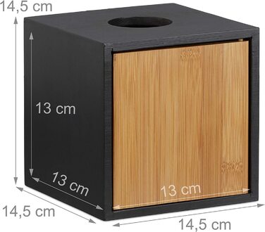 Набір з 2 косметичних коробок для серветок, квадратна бамбукова серветниця, 14,5×14,5×14,5 см, чорна