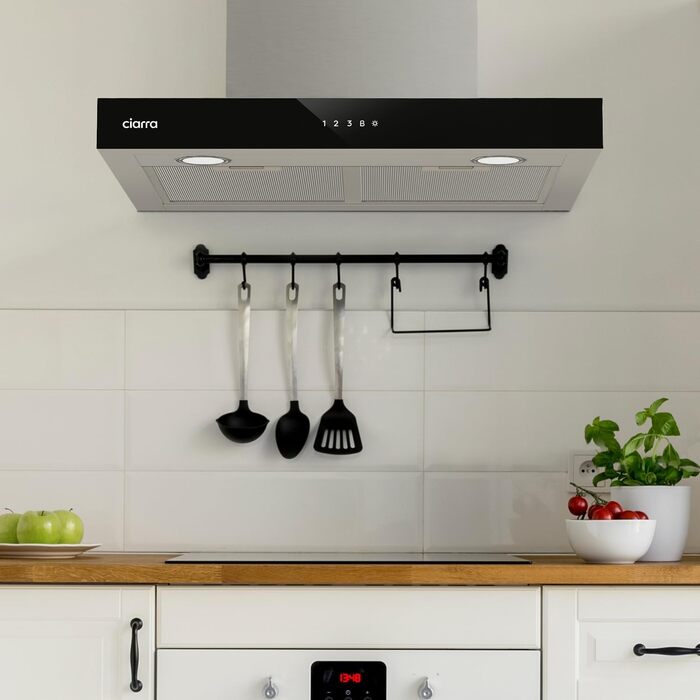 Витяжка кухонна CIARRA CBCS6102 A+++ 60 см, нержавіюча сталь, 650 м³/год, з вугільним фільтром CBCF003, сенсорне керування, режим рециркуляції та відведення