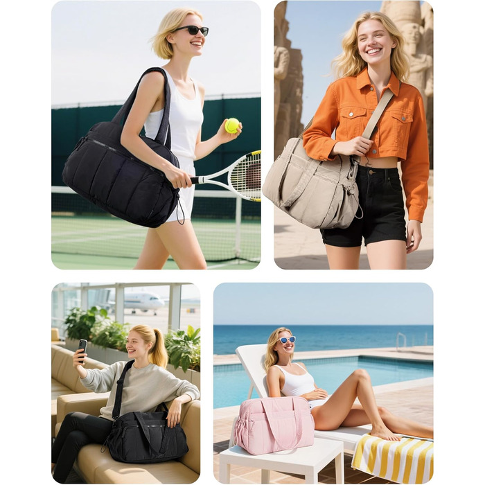Спортивна сумка-даффл BAGSMART Puffer на 24л для подорожей та тренувань, жіноча сумка-вікенд (колір: верблюжий, розмір S)