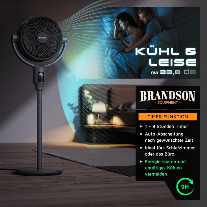 Вентилятор підлоговий Brandson ECO Line 3D з пультом, дисплеєм, 9 швидкостей, чорний