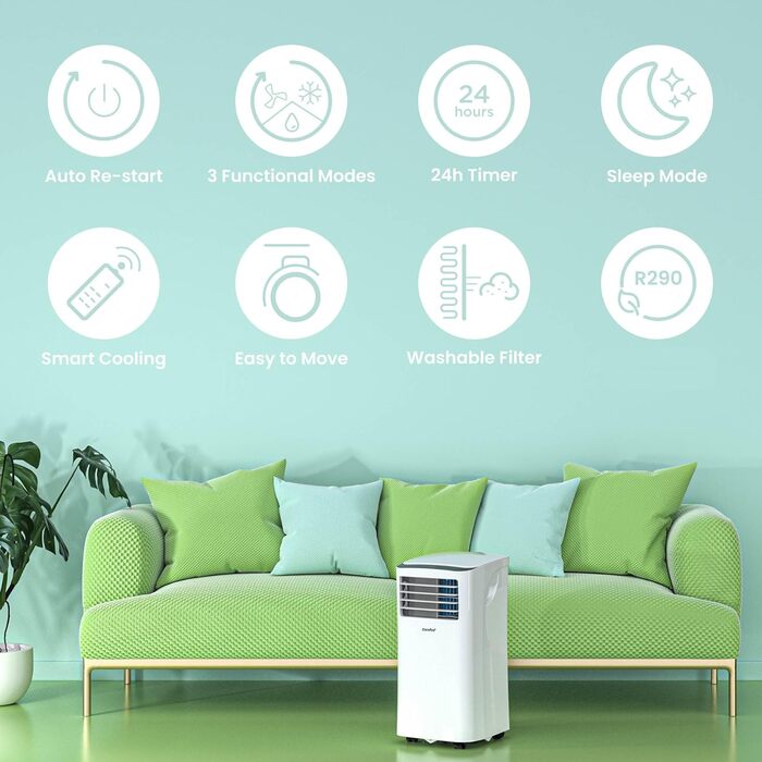 Переносний кондиціонер Comfee MPPH-09CRN7, 9000 BTU (2,6 кВт), охолодження, вентиляція та осушення, для приміщень до 33 м², з гнучким повітроводом