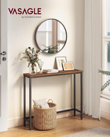 Консольний стіл VASAGLE в передпокій та вітальню, вузький столик для дивана, вінтажний коричневий та чорний, 80 x 20 x 81.2 см, LNT035KD01