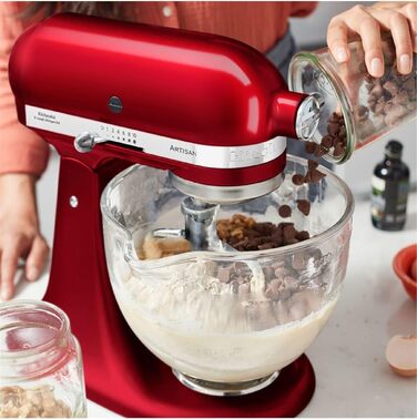 Кухонна машина KitchenAid Artisan — планетарний міксер з 2 чашами та 3 насадками з нержавіючої сталі, 4.8 л, колір: червоний (Liebesapfelrot)