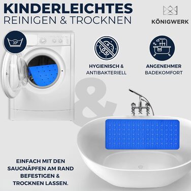 Антиковзний килимок для ванни Königwerk 80x38 см, без BPA, без ПВХ, синій, для дорослих та дітей, Німеччина