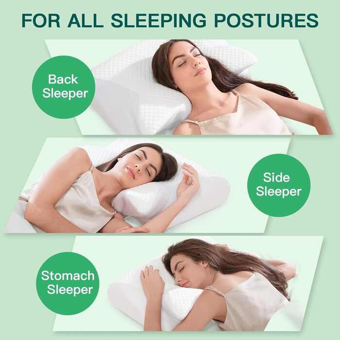 Подушка для шиї з піни Memory Foam 2-в-1, ергономічна, 60x40x12/14 см, біла - для спини, боку та живота
