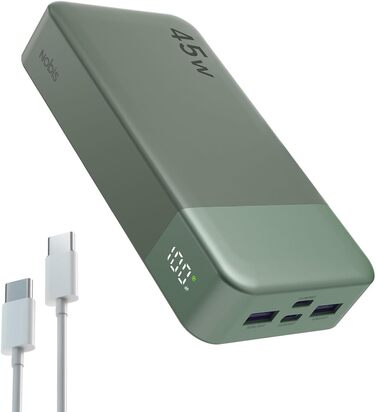 Power Bank NOBIS 20000mAh, 45W з USB-C кабелем, Digital Display, Зелений