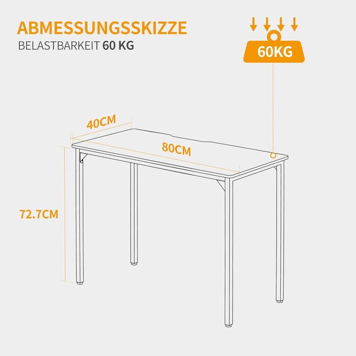 Комп'ютерний стіл CubiCubi 80x40 см, індустріальний дизайн, для дому та офісу, коричневий, письмовий стіл для робочого місця