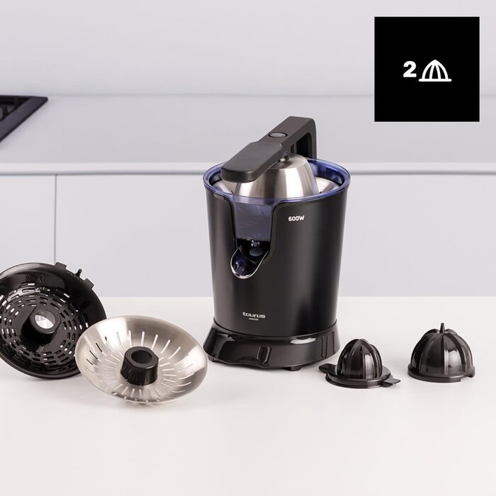 Citrus Press Taurus Easy Press 1000 Legend 1000W Електрична соковижималка для цитрусових з нержавіючої сталі, 650 мл, без BPA, чорна