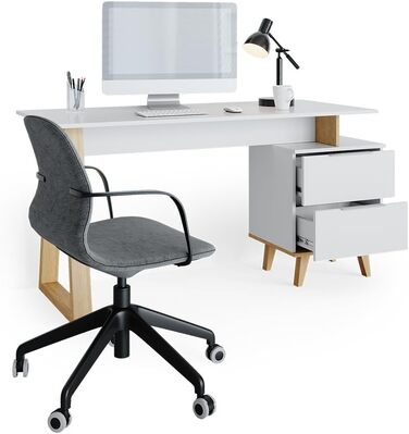 Письмовий стіл Vicco Nautica, білий/дуб, 138x60 см, з шухлядами, Г-подібний