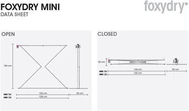 Сушарка для білизни Foxydry Mini, вертикальна, складана, алюміній і сталь, 128x54x25 см, сіра