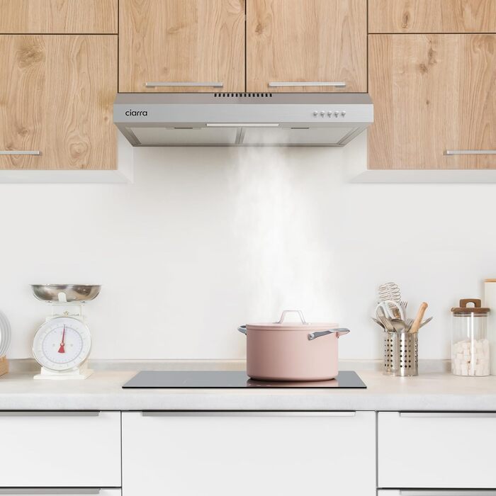 Витяжка кухонна CIARRA CBCB6906D 60 см, вбудована, нержавіюща сталь, LED-підсвітка, продуктивність 391 м³/год, клас A++, режим рециркуляції та відводу