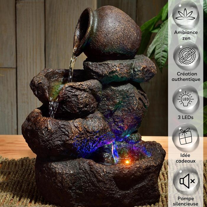 Настільний фонтан Zen'Light Naturkaskade Jarstone з ефектом каменю, LED підсвіткою, для релаксації та декору, висота 31 см, колір каштан, розмір Large