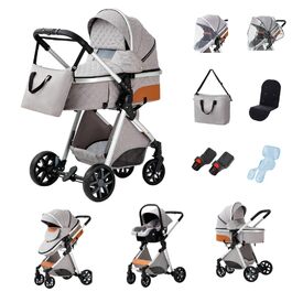 Дитяча коляска Glokid 3 в 1, комбінована модель з функцією подорожей, зручна сумка для переодягання, москітна сітка, дощовик, теплий чохол, компактне складання, положення для сну, висока посадка (LV9 світло-сірий)