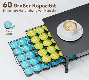 Тримач для капсул кави Dolce Gusto, металева висувна шухляда на 5 ярусів (60 капсул)