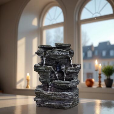 Декоративний настільний фонтан Zen’Light Pietra з ефектом каменю, кольоровою підсвіткою та штучного каменю для медитації та релаксу, 35 см
