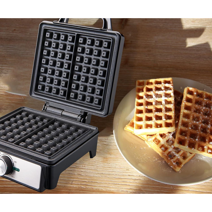Електричний вафельниця LITTLE BALANCE 8816 Power Waffeln 1600W, антипригарне покриття без PFAS, для товстих та хрустких бельгійських вафель, чорна, 20 x 17 см