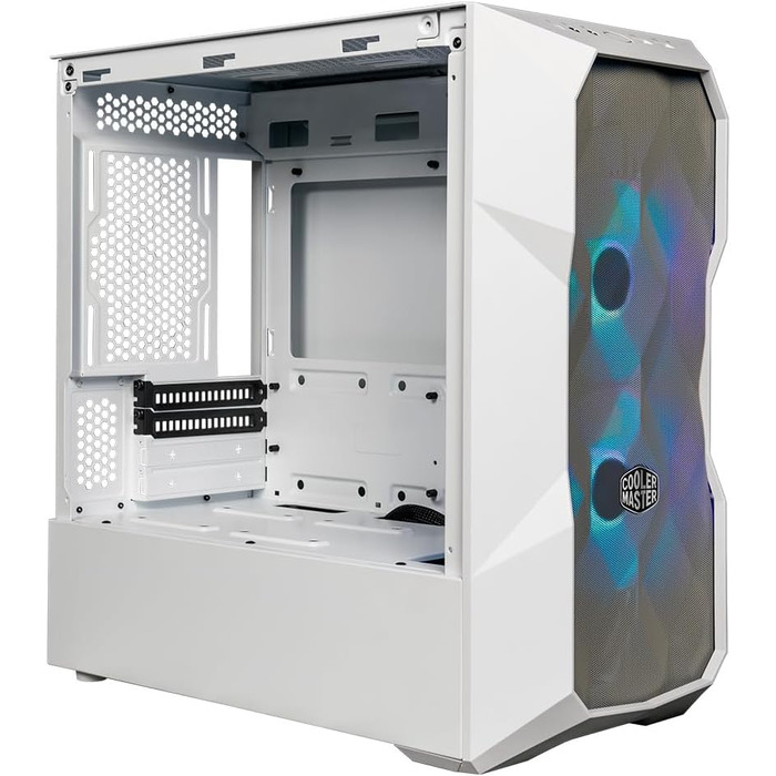 Корпус Cooler Master TD300 Mesh White Mini-Tower для Micro-ATX/Mini-ITX, білий, із сітчастою передньою панеллю для покращеного повітряного потоку, 2 ARGB-вентилятори 120 мм, бічна панель із загартованого скла, знімна верхня кришка, ARGB/PWM-хаб